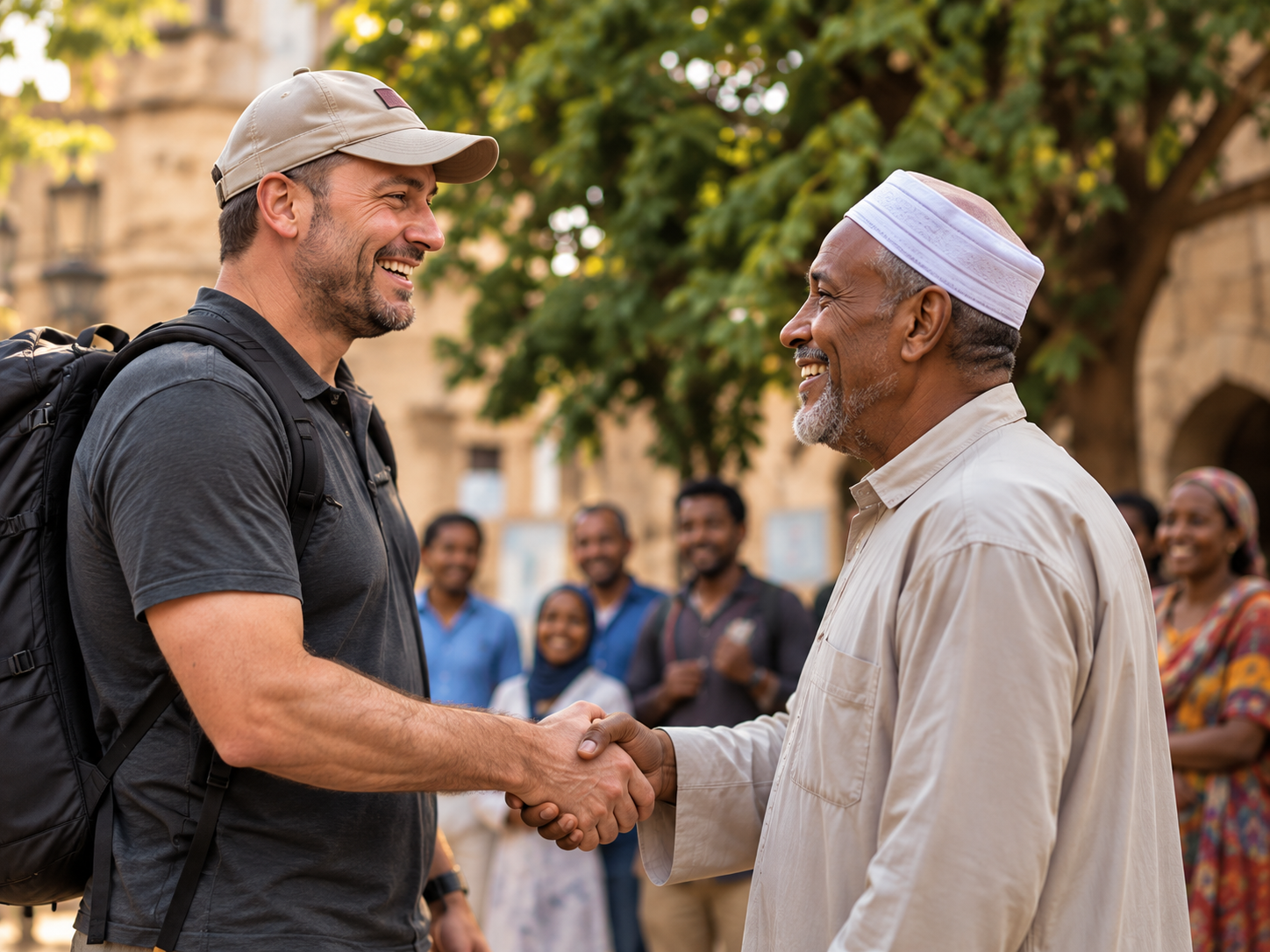 A traveler meeting a Mission Travel ground-team member